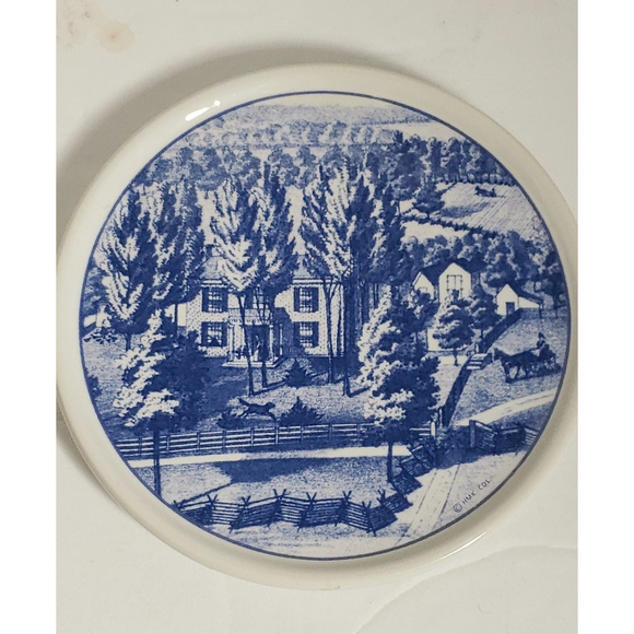 VTG Hallmark Coasters Set Of 4 Farm Scenery Missouri Round Blue and White - Picture 3 of 7